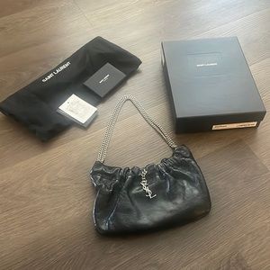 YSL Black Leather Small Bag Silver Hardware 💯Authentic Cones W/Box Dust bag